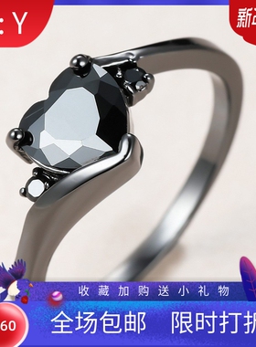 新款跨境热卖七彩色锆石黑色戒指女澳宝指戒亚马逊创意百搭款饰品