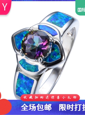 欧美风蓝色蛋白石现货戒指