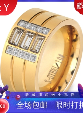 新款欧美跨境热卖12MM三排镶钻拼接不锈钢戒指时尚个性戒指女