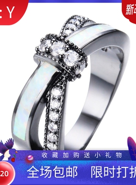 新款 黑金澳宝白色澳宝交叉锆石戒指