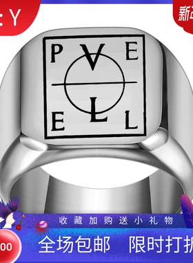 新款欧美跨境18MM个性字母图像钛钢戒指方形光面不锈钢指环女