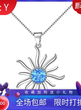 新款 ins风 爆款蓝色澳宝太阳吊坠饰品镶进口欧泊