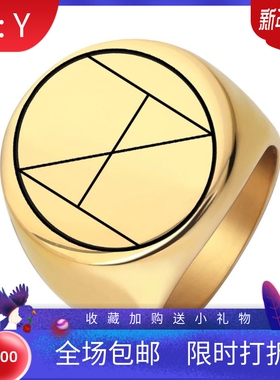 新款厂家不锈钢光面激光几何面积图戒指 圆形22MM钛钢复古男戒指
