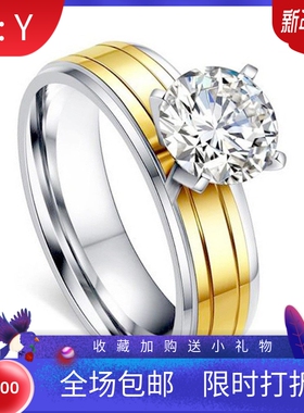 新款韩版ins时尚简约个性女士镂空镶锆钛钢戒指  金色不锈钢戒指