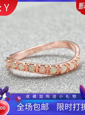 新款跨境SHEINTemu爆款欧美时尚戒指豪华复古澳宝弯曲