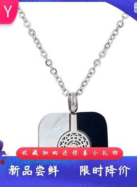 新款欧美时尚个性几何钛钢黑白阴阳对半不锈钢项链百搭女士