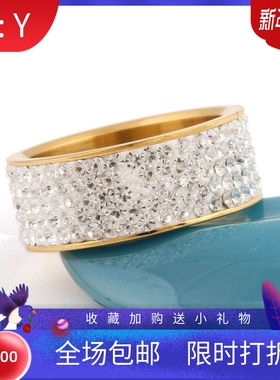 新款欧美跨境热卖简约18K金8MM5排不规则镶钻不锈钢钛钢戒指指环