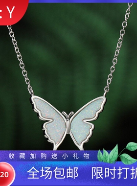 新款跨境欧美时尚韩式小众白金白色澳宝蝴蝶项链女式百搭锁骨链