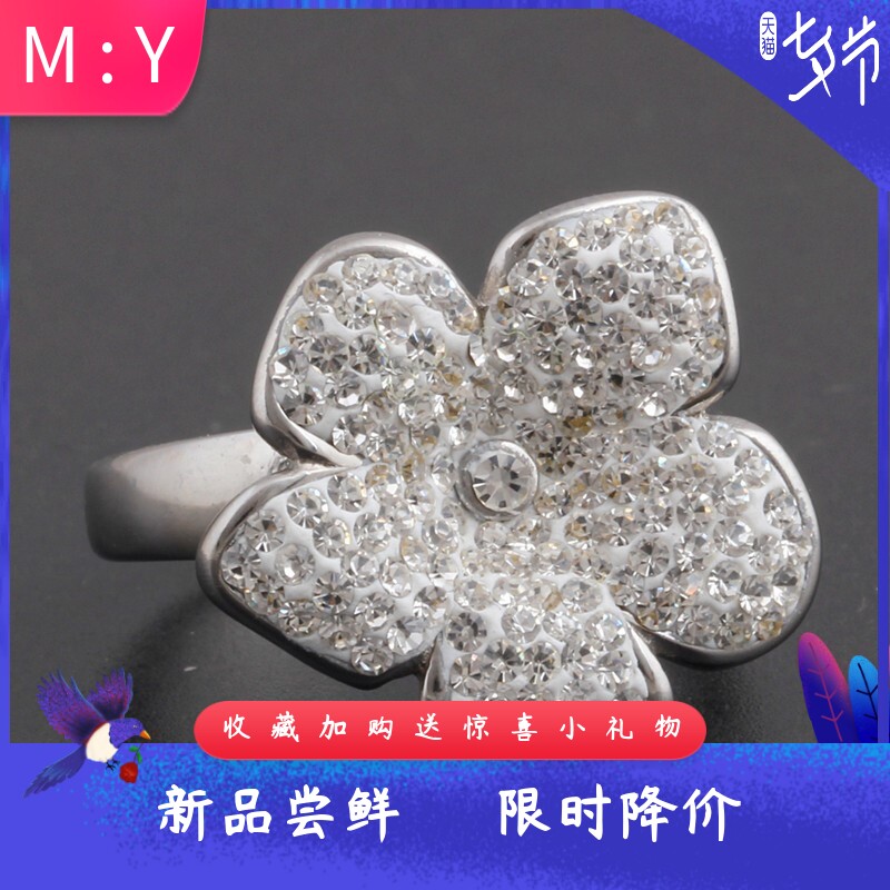新款欧美宫廷风夸张个性不锈钢戒指钛钢微镶花朵花卉指环不掉色