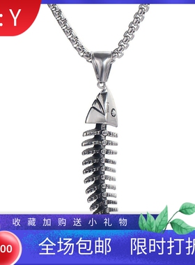 新款亚马逊欧美个性创意复古鱼骨头骷髅鱼骨架钛钢项链女