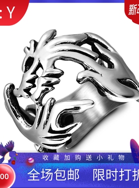 新款国潮ins潮男复古霸气龙之戒 龙的传人中国风铸造钛钢龙型戒指