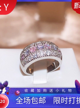 新款跨境shein热卖黑金粉紫间隔镶满钻戒指女百搭霸气高级感指环