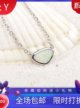 新款项链女白色澳宝三角形牙齿项链几何吊坠毛衣链欧珀