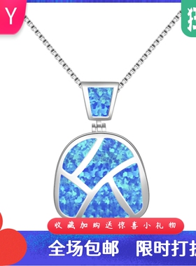 新款 ins风 爆款澳宝蓝色方块形项链吊坠饰品镶进口欧泊opal