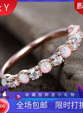 新款跨境韩式风opal澳宝钻石玫瑰金戒指女式百搭气质指环节日礼物