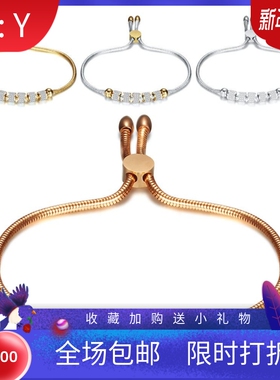 新款跨境欧美满钻6MM百搭可调节钛钢蛇骨链手链18K金不锈钢手链女