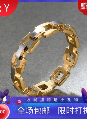 新款欧美跨热卖ins不锈钢戒指RapHap嘻哈十字镂空交叉间金不锈钢