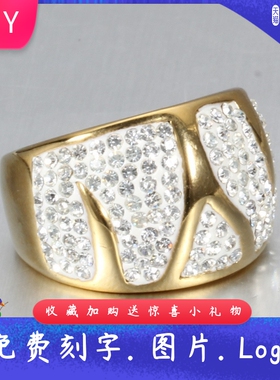 新款热卖欧美时尚15MM简约不规则戒指水钻镶嵌个性创意指环刻字