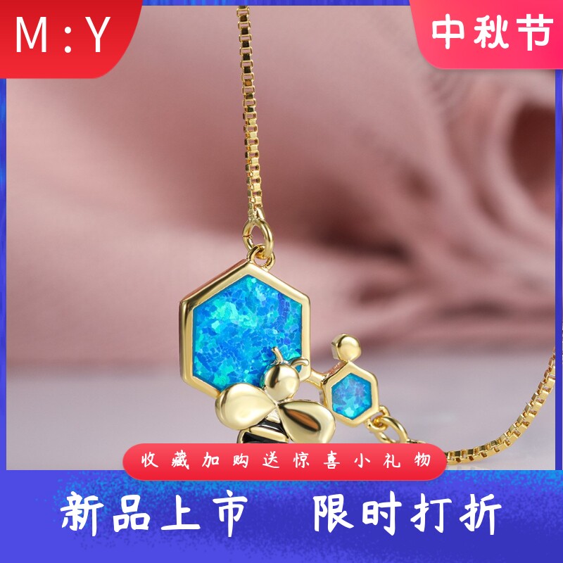 新款春夏韩版几何型饰品黄金澳宝蜜蜂项链女士简约复古ins风吊坠