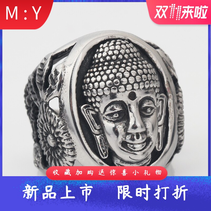 23MM释迦牟尼佛面佛像戒指钛钢铸