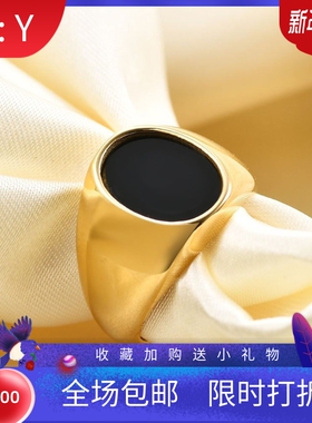 新款欧美跨境不锈钢铸造镶贝壳戒指ins简约18K金光面戒指指环