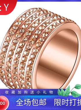 新款欧美跨境亚马逊简约ins12MM时尚5排镶钻不锈钢戒指钛钢 厂家