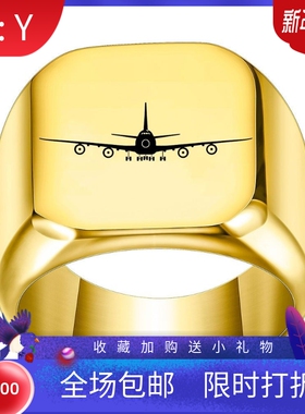新款欧美创意激光Logo飞机钛钢戒指男士复古朋克方形18MM学生潮男
