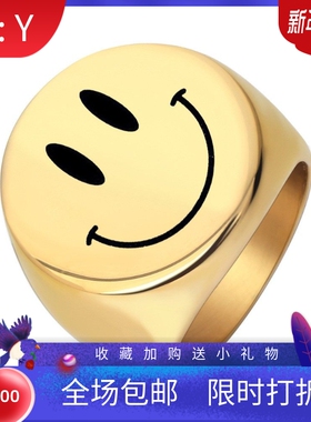 新款欧美跨境亚马逊热卖22MM圆形笑脸戒指时尚潮流不锈钢戒指指环