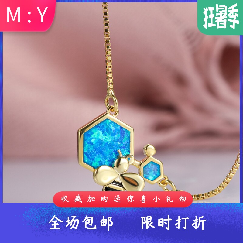 新款春夏韩版几何型饰品黄金澳宝蜜蜂项链女士简约复古ins风吊坠