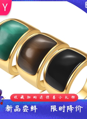 新款欧美跨境创意百搭霸气钛钢16MM猫眼石扳指尾戒不锈钢戒指男