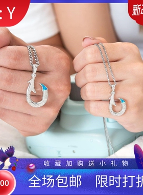 新款Opal澳宝项链女时尚款夏威夷海洋风格锁骨链蓝色鱼钩吊坠澳宝