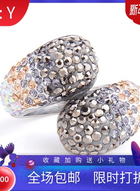 新款欧美简约个性夸张戒指创意双层渐变色不锈钢戒指双圆镶钻多彩