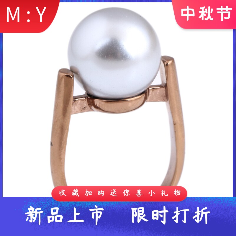 新款厂家欧美简约时尚百搭镶珍珠女个性不锈钢钛钢戒指玫瑰金女