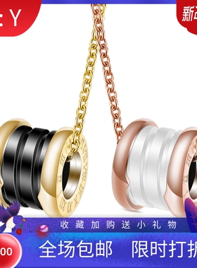 新款亚马逊欧美热卖圆形镂空罗马数字黑白陶瓷不锈钢项链百搭