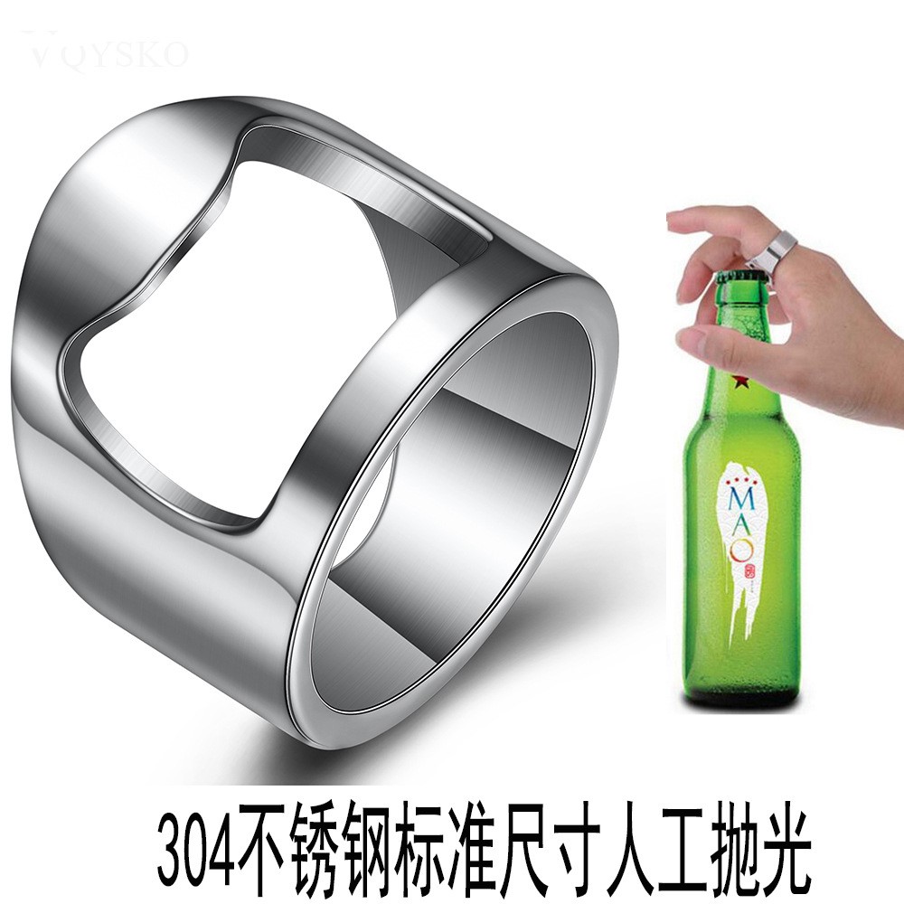 跨境个性百搭钛钢开瓶器戒指不锈