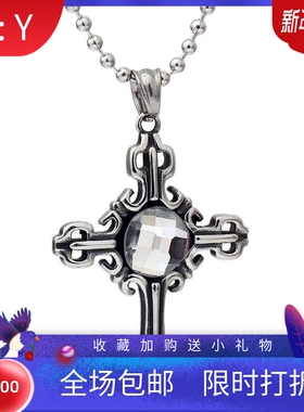 新款亚马逊 欧美复古哥特式宫廷时尚十字架镶钻吊坠项链配链