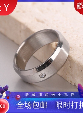 新款欧美ins个性简约6MM单钻磨砂戒指不锈钢指环 可刻字Logo饰品