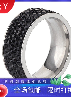 新款蓝黑灰三色戒指8MM 5排钻欧美时尚满钻戒指学生个性百搭配饰