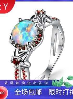 配饰欧美风蓝色花边白金锆石戒指