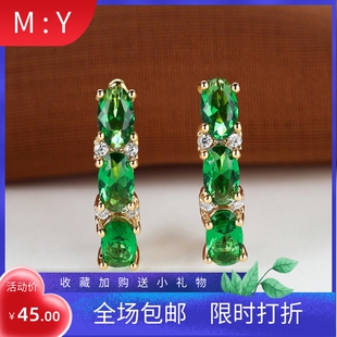 新款法式轻奢金色三颗椭圆排钻耳扣气质时尚高级质量感耳环饰品女