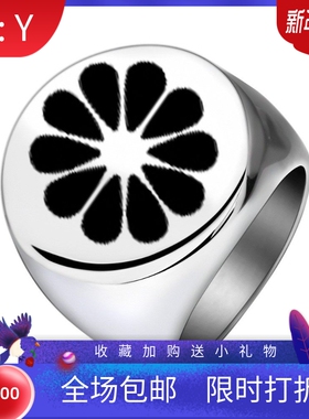 新款厂家 不锈钢光面激光花朵小雏菊戒指 圆形22MM钛钢复古戒指男