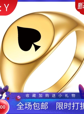 新款欧美跨境热卖12MM椭圆形光面戒指黑桃A钛钢时尚个性戒指指环