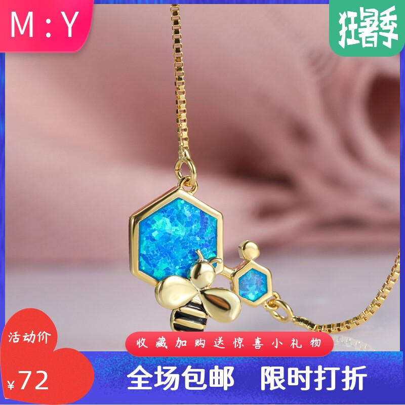新款春夏韩版几何型饰品黄金澳宝蜜蜂项链女士简约复古ins风吊坠