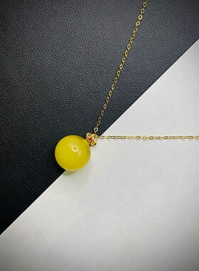 新款通体18K金天然蜜蜡吊坠Au750