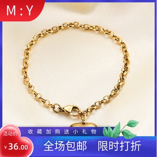 新款欧美跨境简约时尚钛钢爱心O字扣手链女不锈钢可调节激光手链