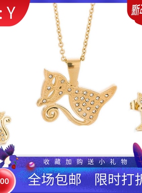 新款厂家 欧美ins气质呆萌猫咪304不锈钢钛钢项链耳环套装热卖女