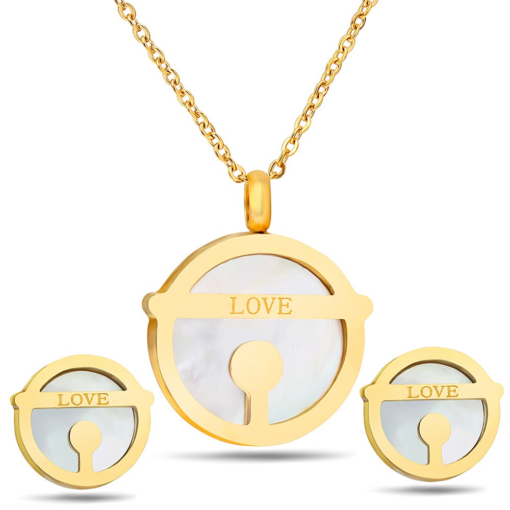 欧美不锈钢圆形Love天然贝壳18K