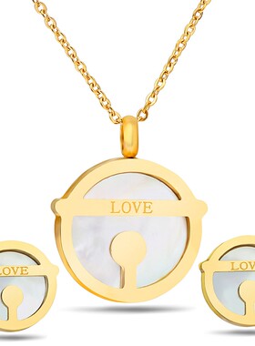 欧美不锈钢圆形Love天然贝壳18K