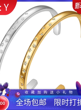 新款跨境欧美ins时尚百搭5MM星星镶钻18K金304不锈钢钛钢手镯