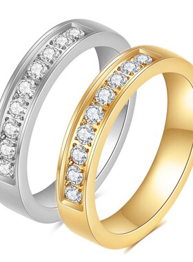 跨境欧美简约风4MM个性镶锆不锈
